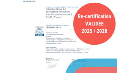 Renouvellement Certificat ISO9001 Groupe Ritschard